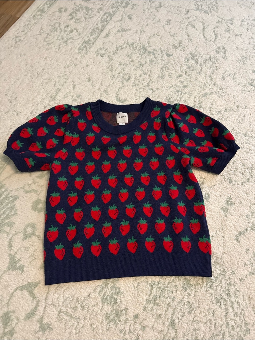 Anthropologie Maeve strawberry short sleeve sweater